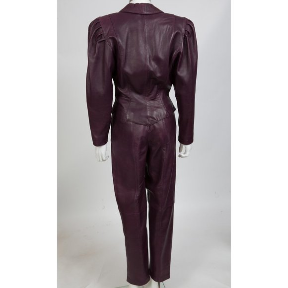 Brigid Brock 80s Aubergine Leather Pant Suit sz 2 - Picture 4 of 10